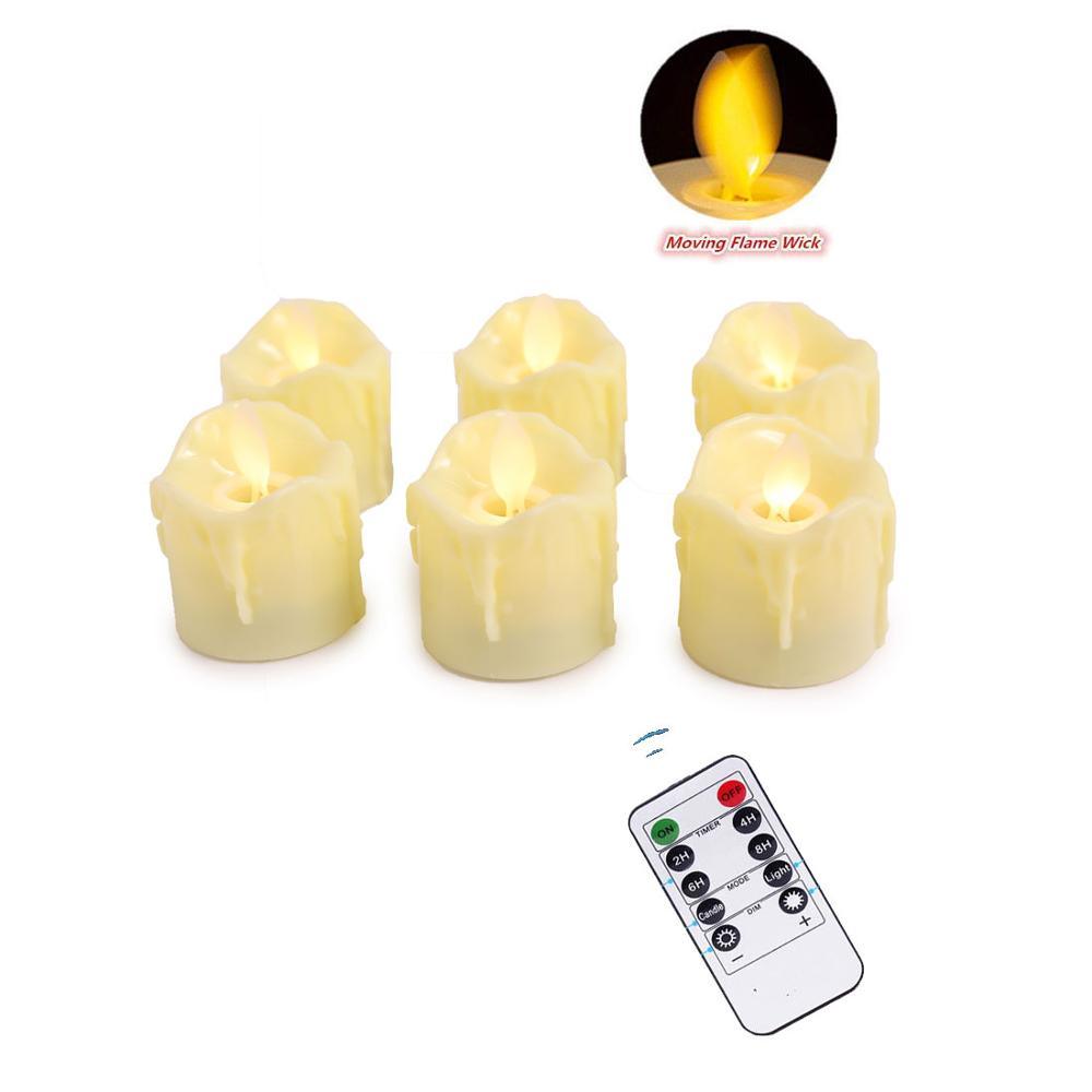 Stevvex flameless LED tea lights 6-pack, cream with moving flame remote control on Tampa Home & Garden Store