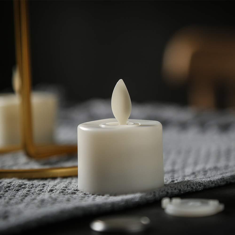 White flameless LED tea light candle with realistic flickering flame, battery operated on Tampa Home & Garden Store