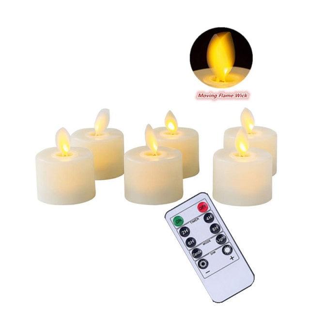 Stevvex flameless LED tea lights, 6 white battery candles with moving flicker flame and remote on Tampa Home & Garden Store