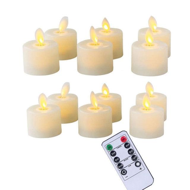 Flameless LED tea lights Stevvex, 9 with remote, warm white flickering flames, battery operated on Tampa Home & Garden Store