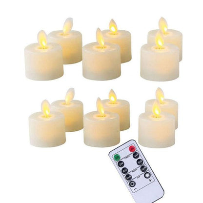 Flameless LED tea lights Stevvex, 9 with remote, warm white flickering flames, battery operated on Tampa Home & Garden Store