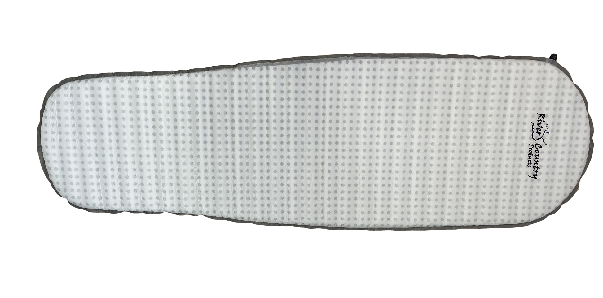 Self-Inflating Sleeping Pad by River Country Gear, white with grey dotted top and grey edge on Tampa Home & Garden Store