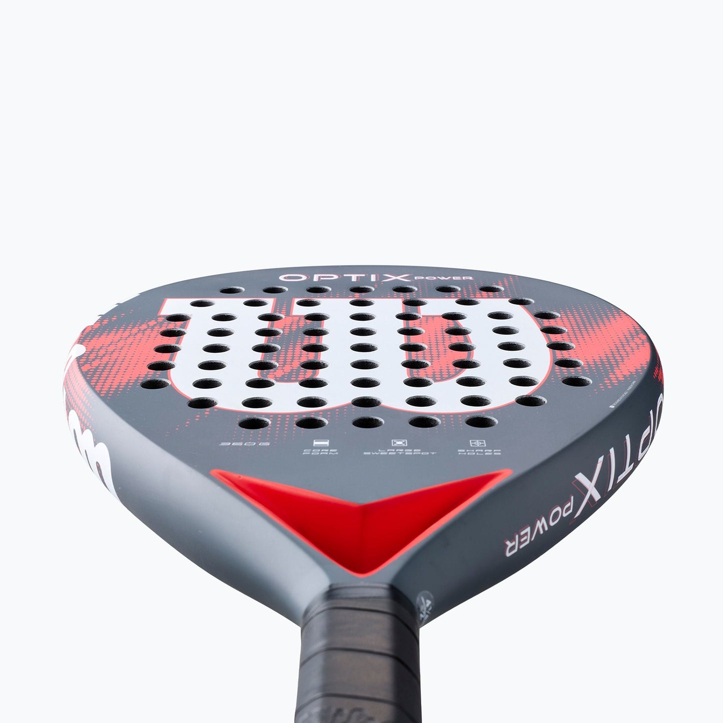 Wilson Optix V2 Power Red 2026 padel racket with gray-red perforated face on Tampa Home & Garden Store