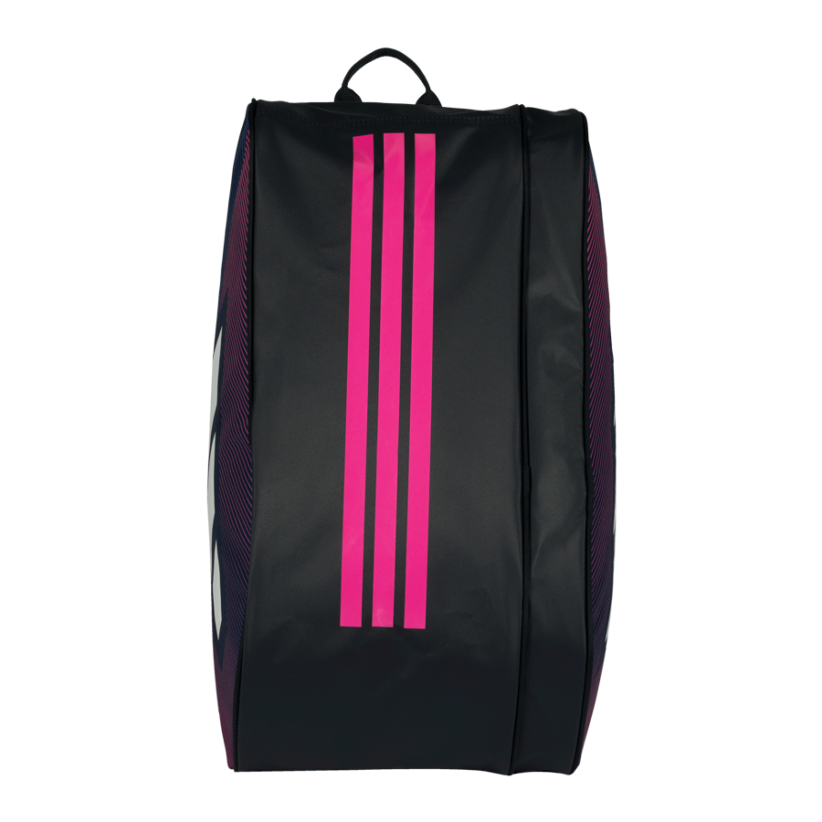 Adidas Padel Racket Bag Control 26 black bag with neon pink triple stripes and top carry handle on Tampa Home & Garden Store