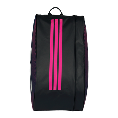 Adidas Padel Racket Bag Control 26 black bag with neon pink triple stripes and top carry handle on Tampa Home & Garden Store
