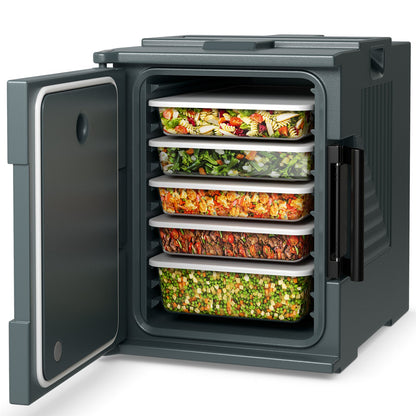 Contenedor isotérmico de carga frontal para alimentos calientes y fríos