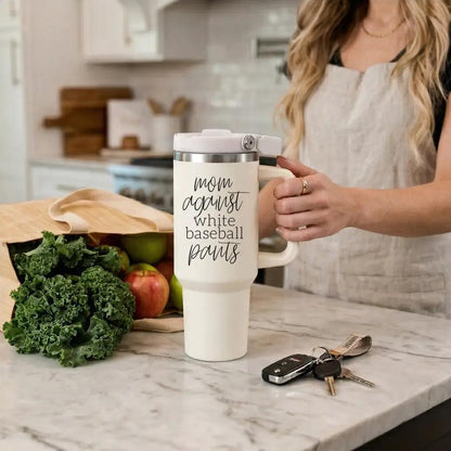 Mom Against White Baseball Pants Tumbler