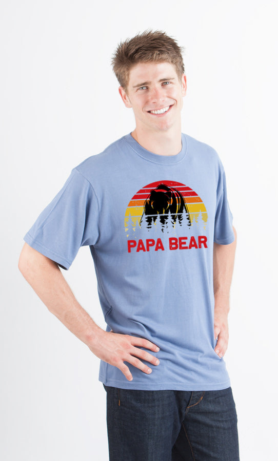 Papa Bear men's bamboo tee with bear graphic, light blue short sleeve shirt Spun Bamboo on Tampa Home & Garden Store
