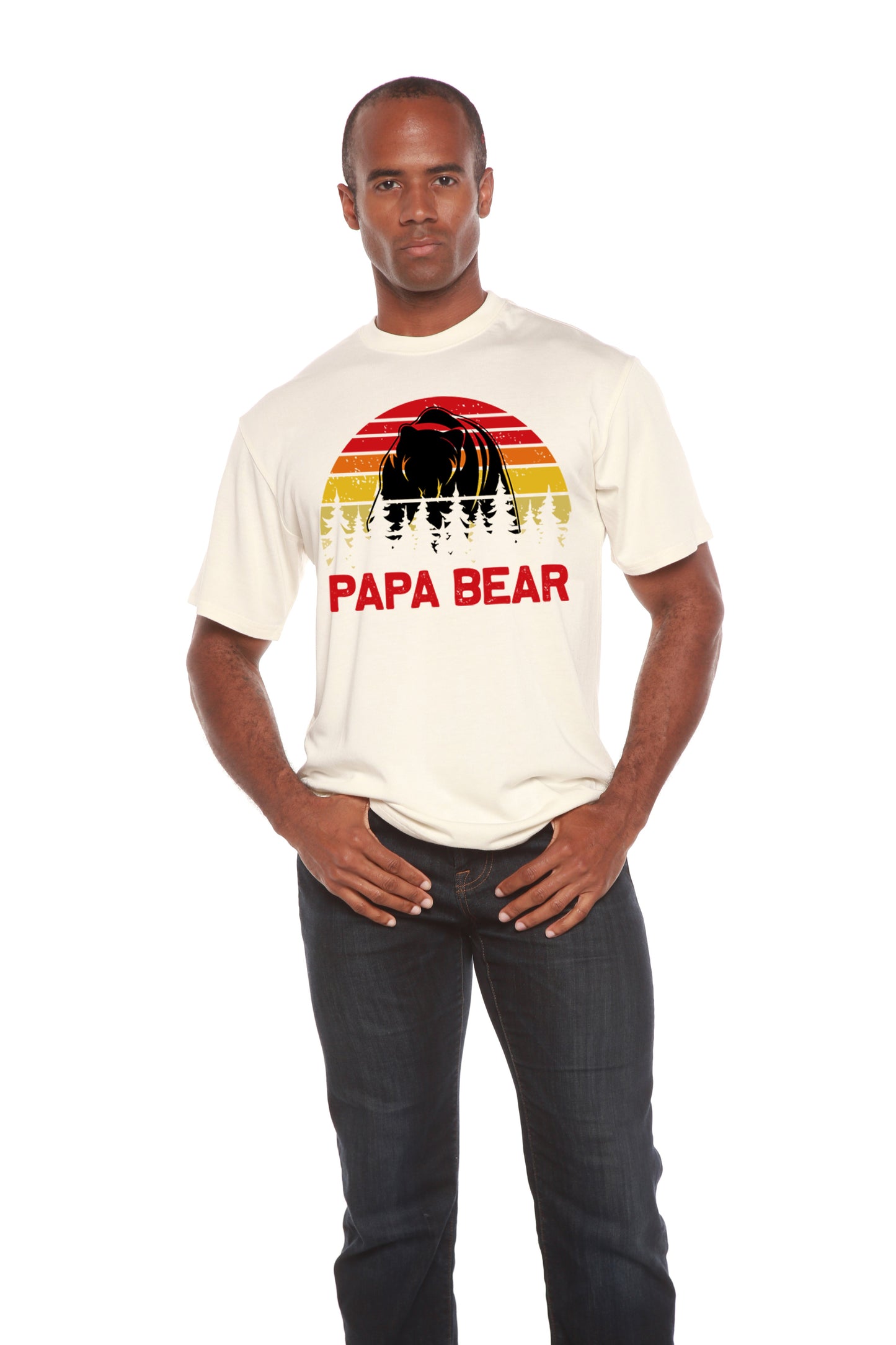 Papa Bear men's bamboo viscose organic cotton graphic tee with sunset bear design on Tampa Home & Garden Store