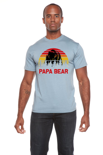 Papa Bear men's bamboo viscose cotton graphic tee in light blue with bear silhouette and retro sunset stripes Spun Bamboo on Tampa Home & Garden Store