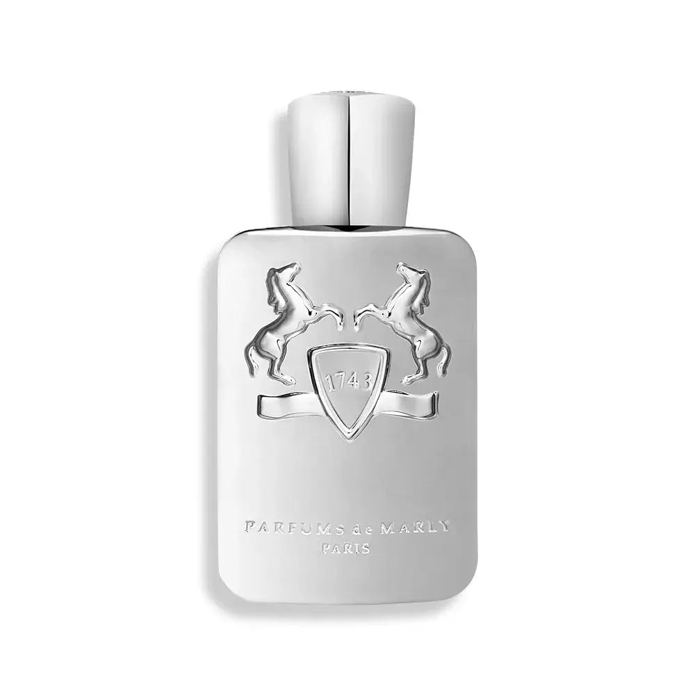 Parfums de Marly Pegasus EDP bottle, white-silver finish with embossed horse crest on Tampa Home & Garden Store