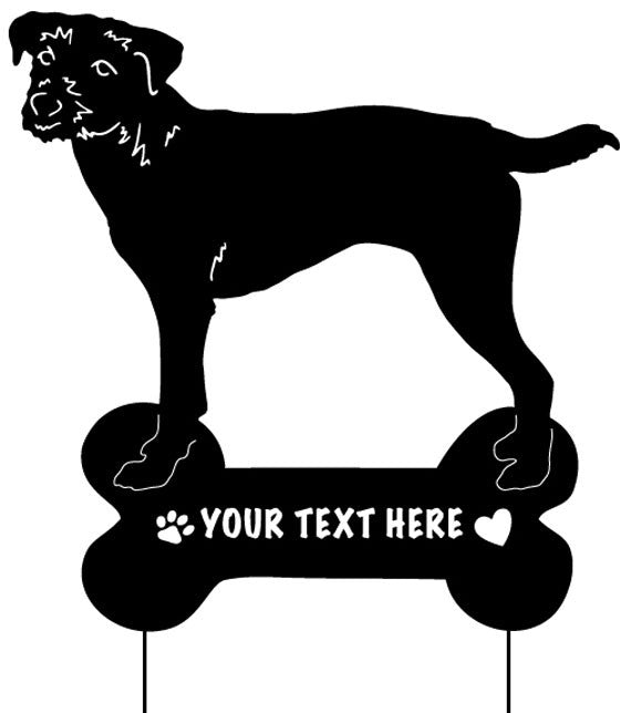 Parson Jack Russell Terrier garden stake by Rustica Ornamentals with black bone sign on Tampa Home & Garden Store