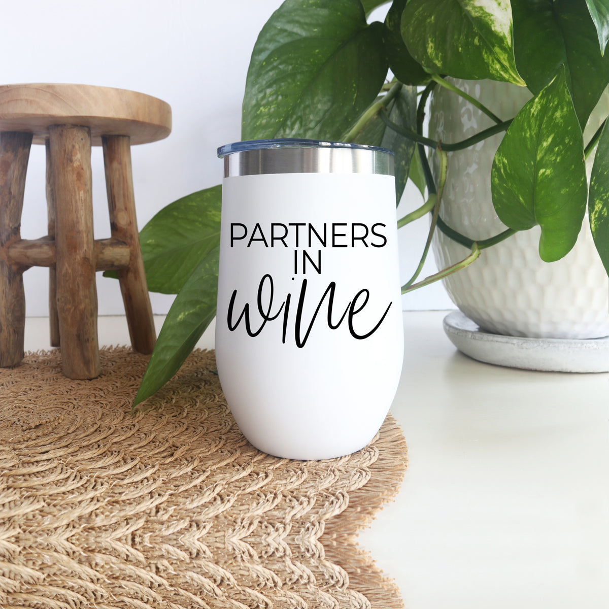 Gia Roma 17oz white matte wine tumbler with stainless lid, Partners in wine design on Tampa Home & Garden Store