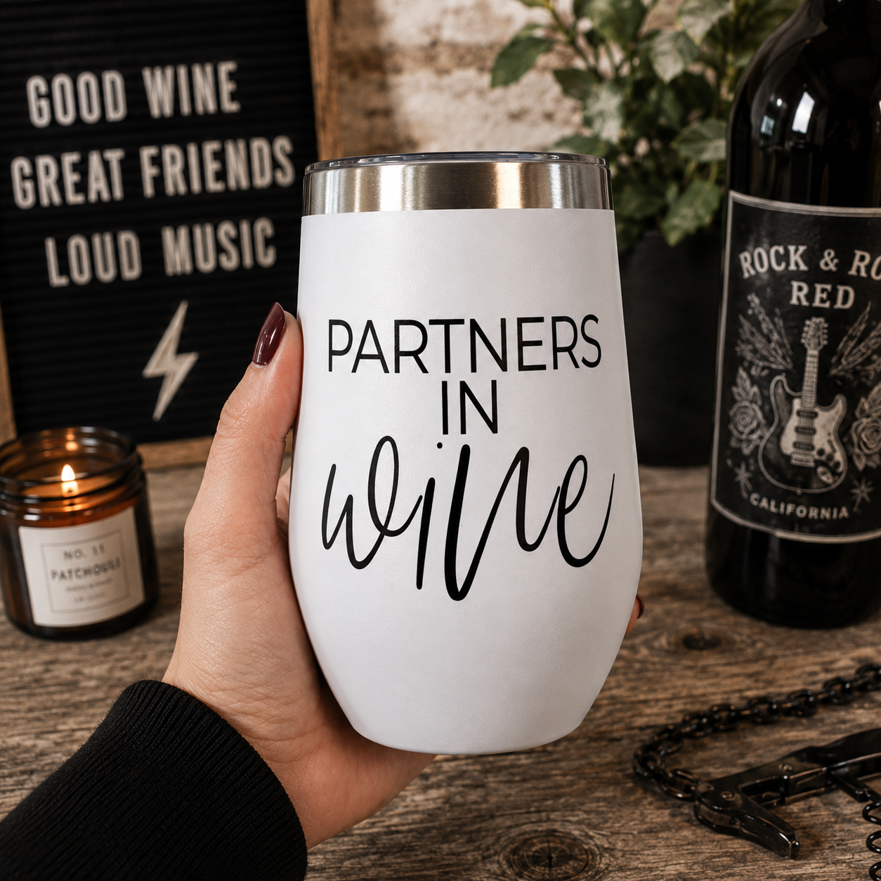 Wine Partners 17oz tumbler Gia Roma, white stainless steel with metallic rim on Tampa Home & Garden Store