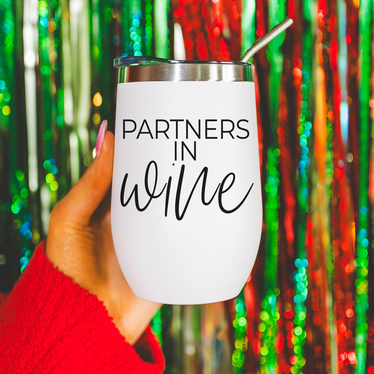 Wine Partners 17oz tumbler white with stainless rim on Tampa Home & Garden Store