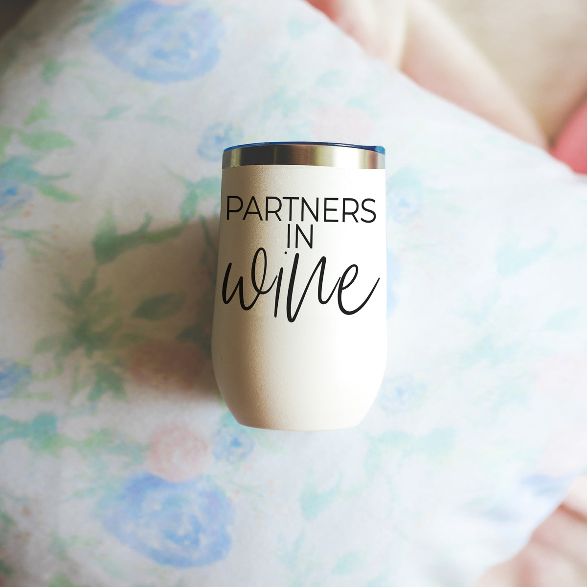 Wine Partners 17oz tumbler Gia Roma, white with metallic rim on Tampa Home & Garden Store