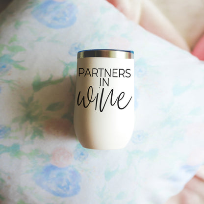 Wine Partners 17oz tumbler Gia Roma, white with metallic rim on Tampa Home & Garden Store