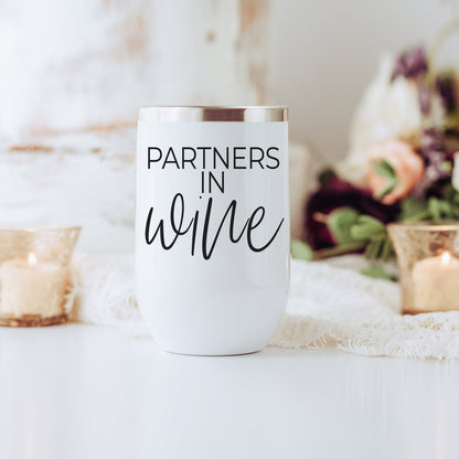 Wine Partners 17oz tumbler by Gia Roma, white with metallic rim on Tampa Home & Garden Store