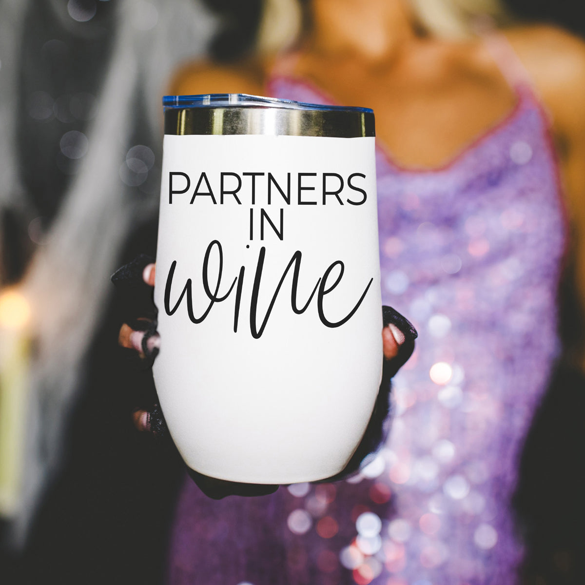 Wine tumbler Gia Roma 17oz, white stainless steel with blue lid on Tampa Home & Garden Store