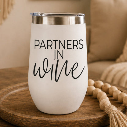Wine Partners 17oz tumbler white insulated with stainless steel lid on Tampa Home & Garden Store