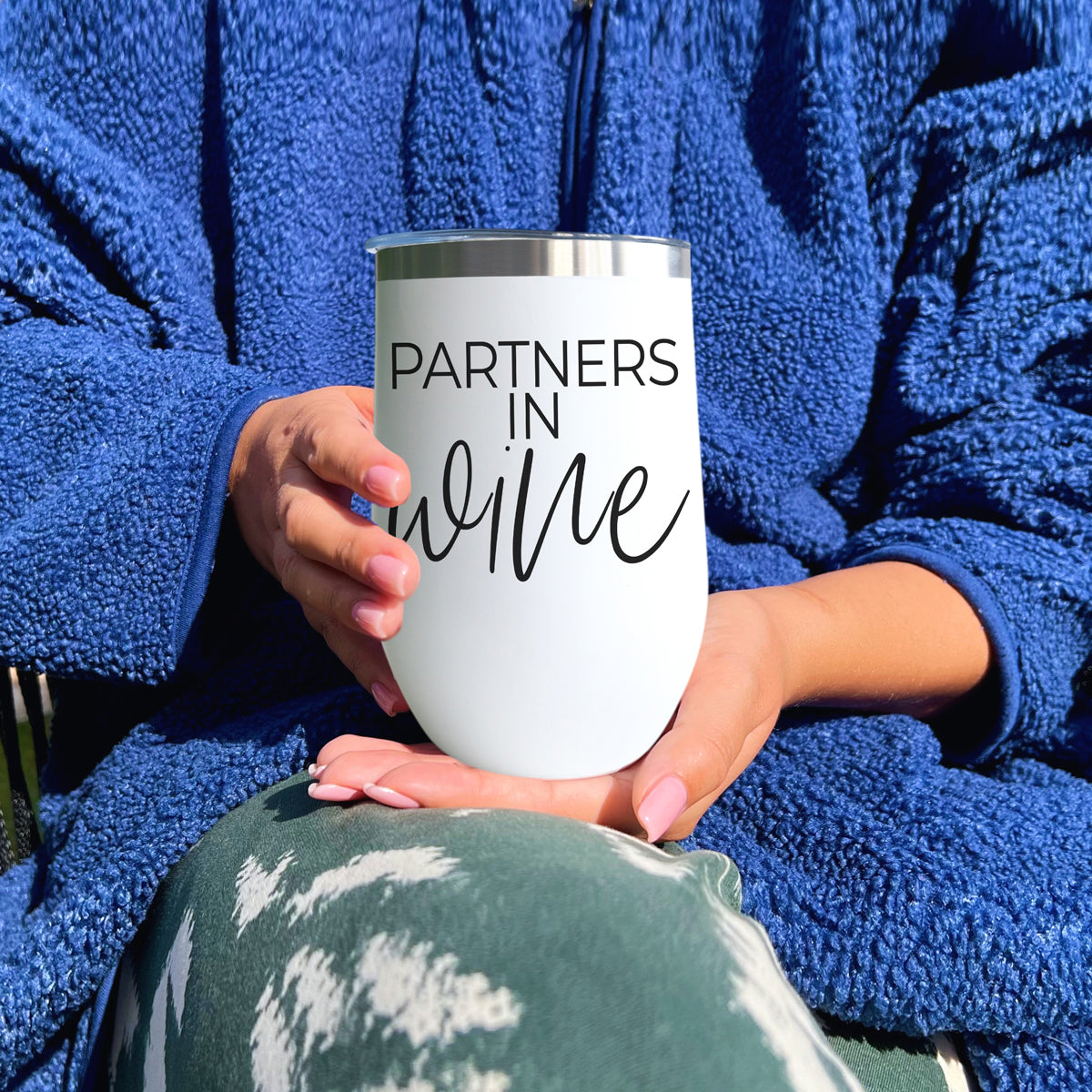 Wine Partners 17oz tumbler by Gia Roma in white with a stainless steel rim on Tampa Home & Garden Store
