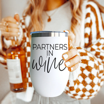Wine Partners 17oz tumbler by Gia Roma, white with silver rim on Tampa Home & Garden Store
