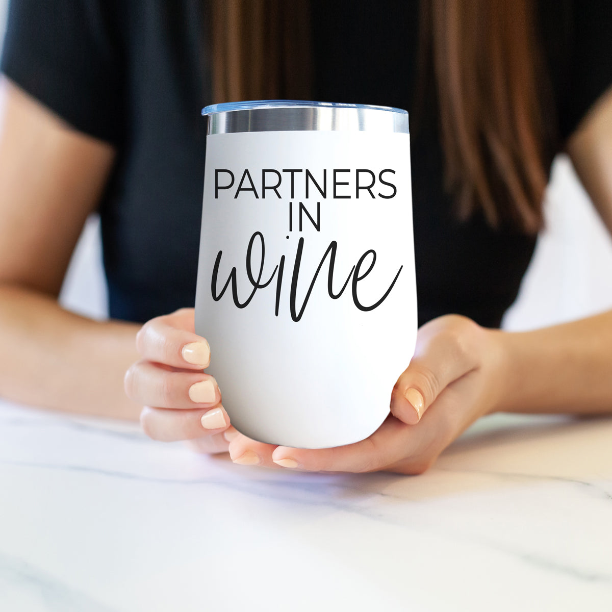 Wine Partners 17oz tumbler Gia Roma white with silver rim on Tampa Home & Garden Store