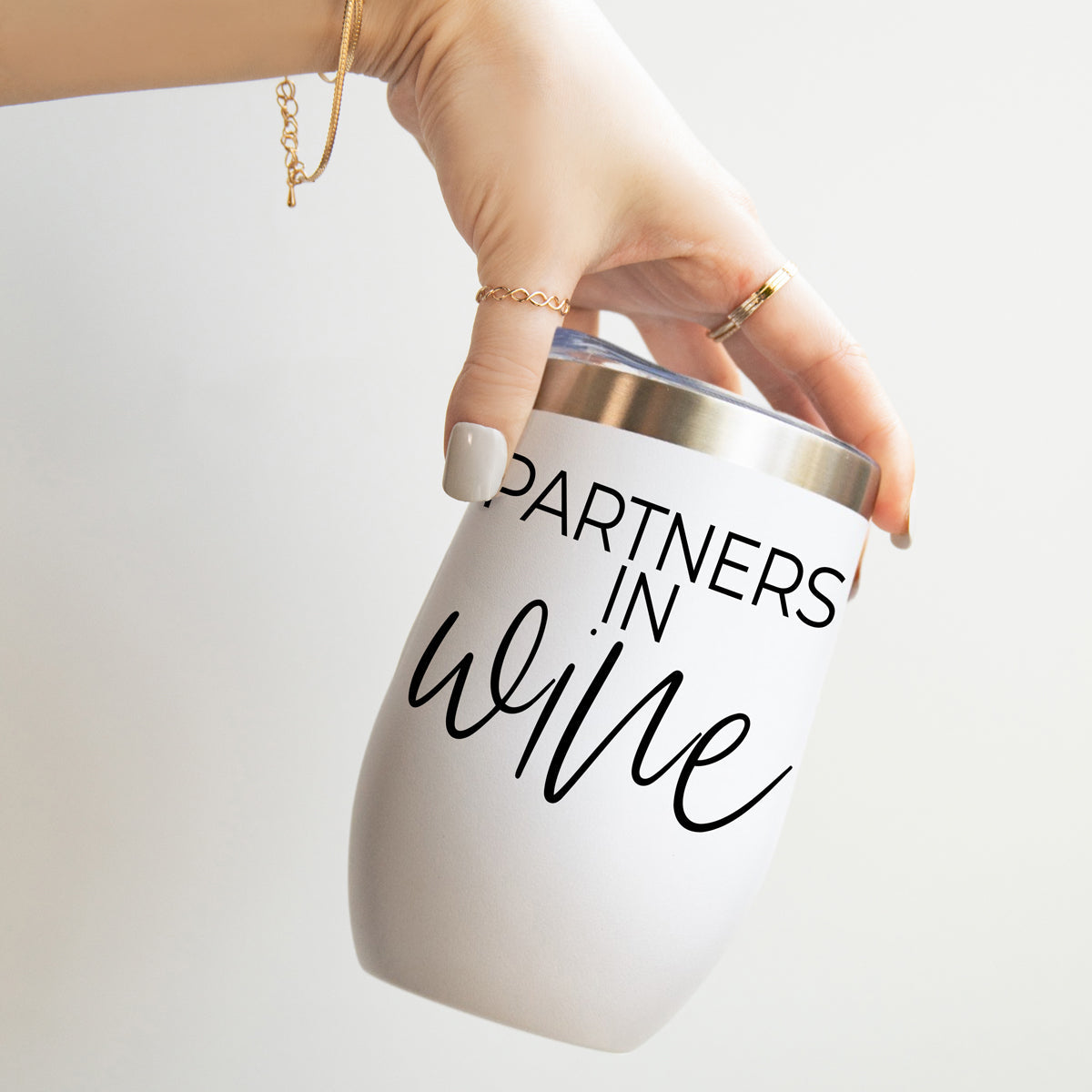 Wine Partners 17oz tumbler Gia Roma white matte finish with stainless lid on Tampa Home & Garden Store