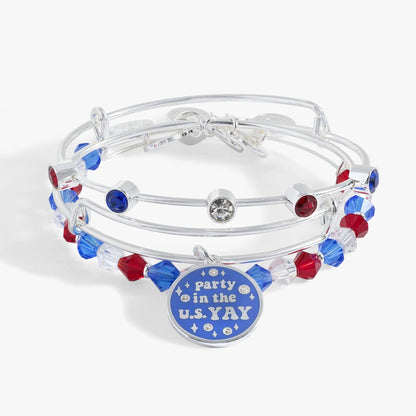 Party in the US Yay bracelets set of 3 with red, white and blue crystals on silver-tone on Tampa Home & Garden Store