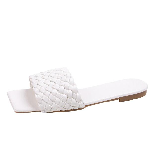 Stevvex braided white slide sandal open-toe flat for women, casual beach footwear on Tampa Home & Garden Store