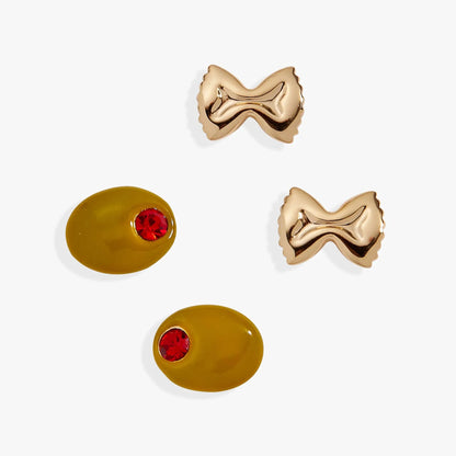 Pasta Girl Olive Bow Tie Earrings Set of 2