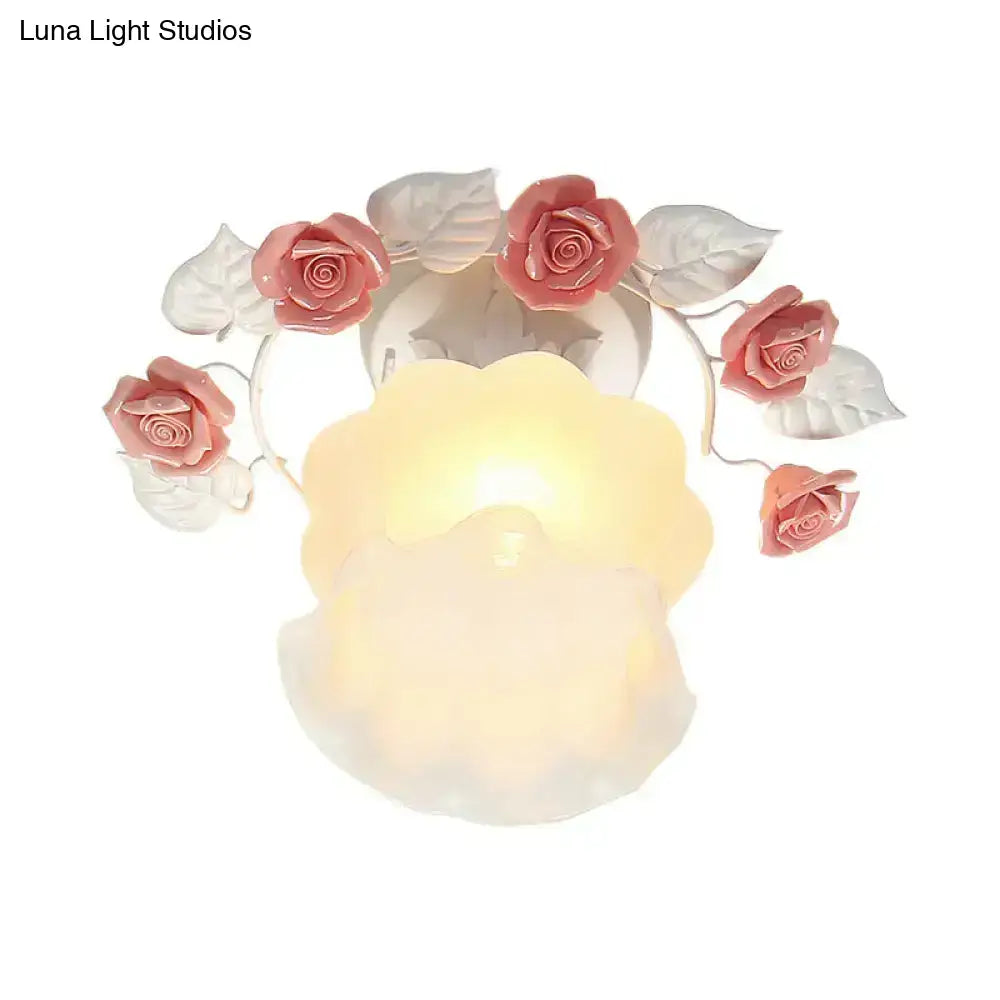 Pink Rose Glass Ceiling Light by Decorbites, pink rose flush mount with warm glow on Tampa Home & Garden Store