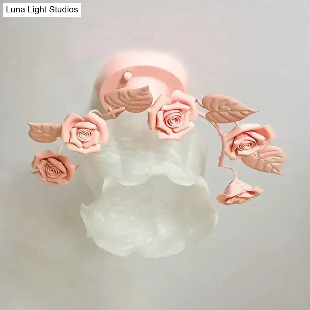 Pink Rose Glass Ceiling Light flush mount by Decorbites, pink rose floral glass shade on Tampa Home & Garden Store