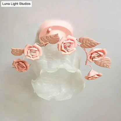 Pink Rose Glass Ceiling Light flush mount by Decorbites, pink rose floral glass shade on Tampa Home & Garden Store