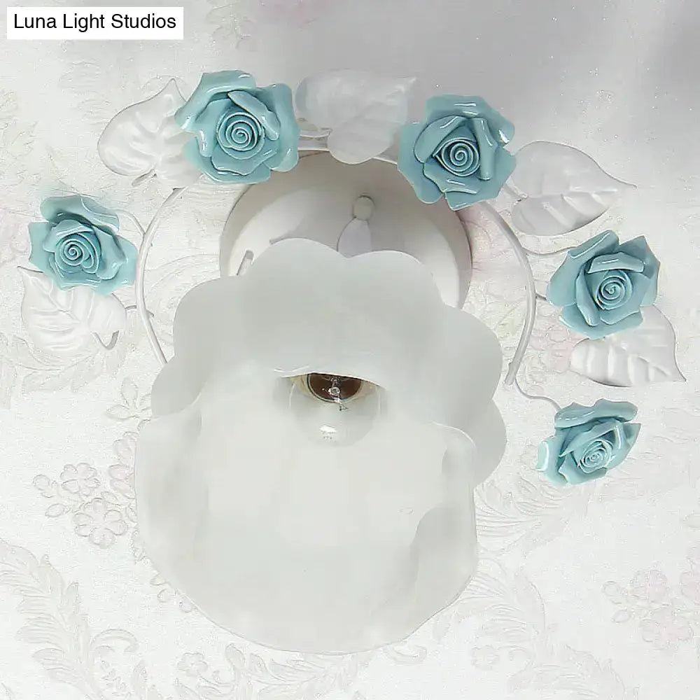 Pink Rose Glass Ceiling Light flush mount with decorative rose accents Decorbites on Tampa Home & Garden Store