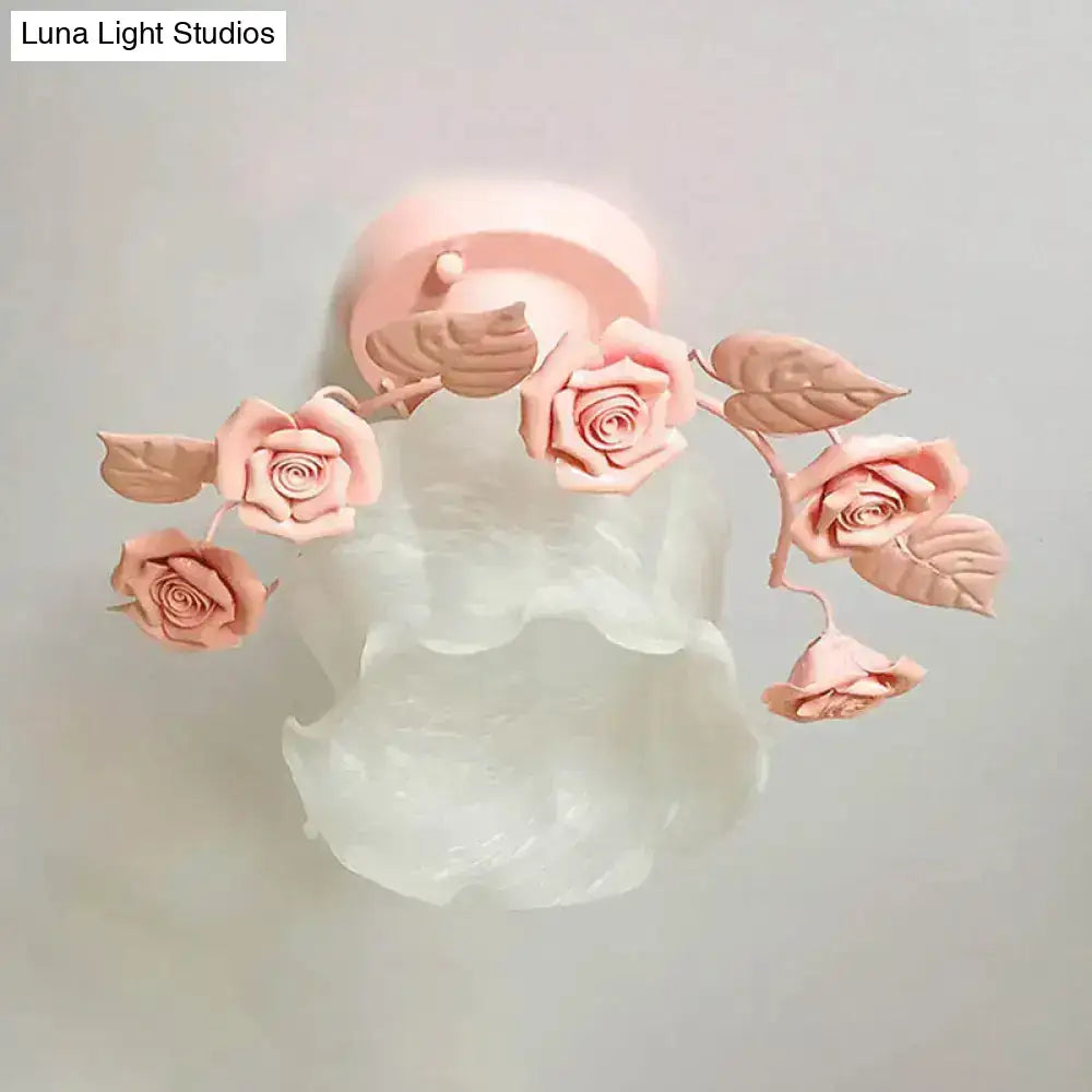 Pink Rose Glass Ceiling Light by Decorbites; pink floral crown glass shade, flush mount on Tampa Home & Garden Store
