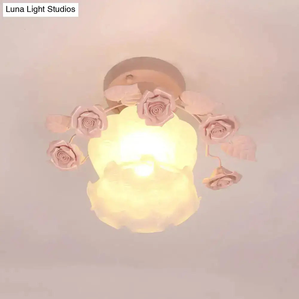 Pink Rose Glass Ceiling Light flush mount with pink rose accents and glass globe Decorbites on Tampa Home & Garden Store