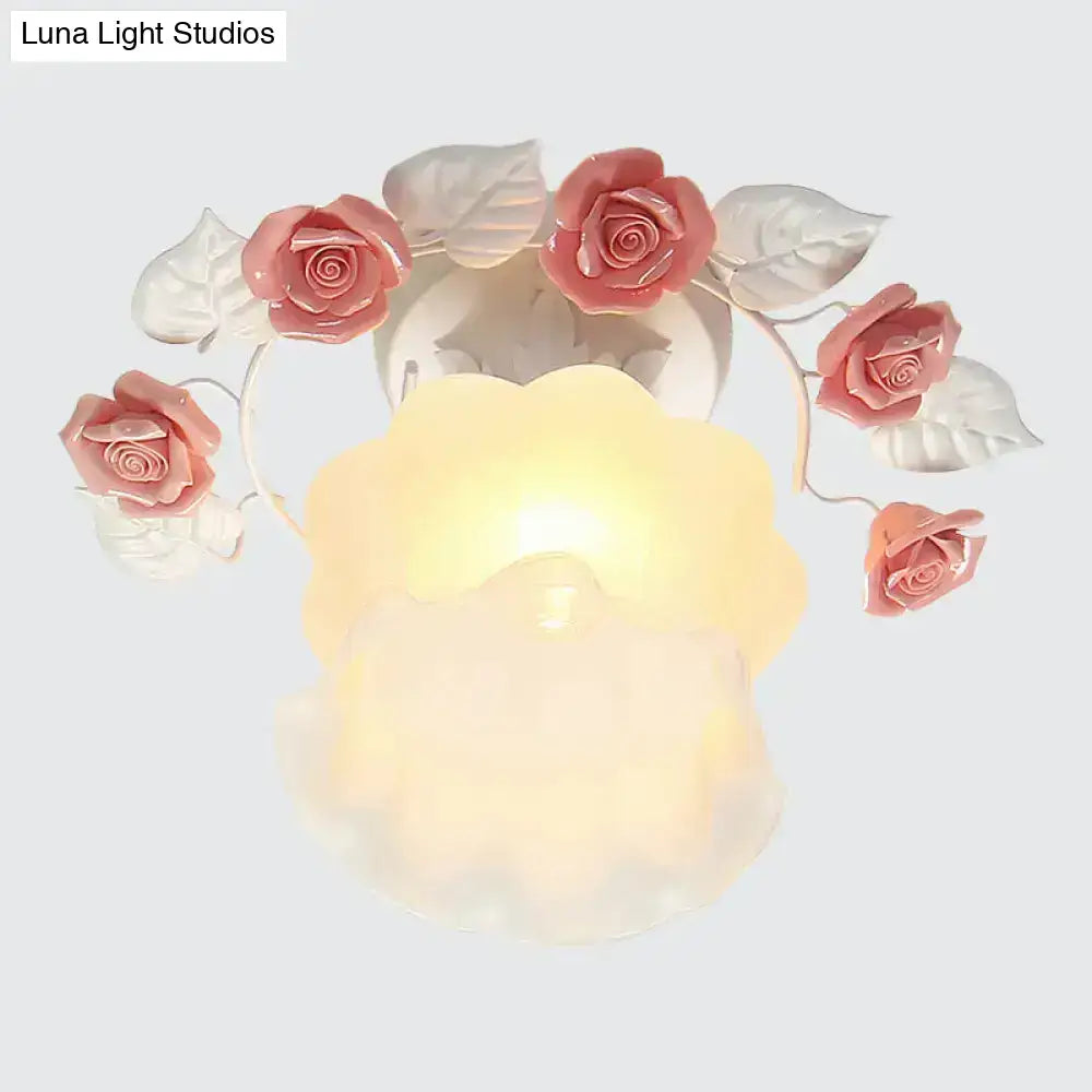 Pink Rose Glass Ceiling Light with white cloud shade and pink rose accents Decorbites on Tampa Home & Garden Store