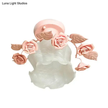 Pink Rose Glass Ceiling Light flush mount with frosted glass shade Decorbites on Tampa Home & Garden Store