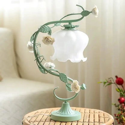 Pastoral Turquoise Rose Table Lamp USB Charger