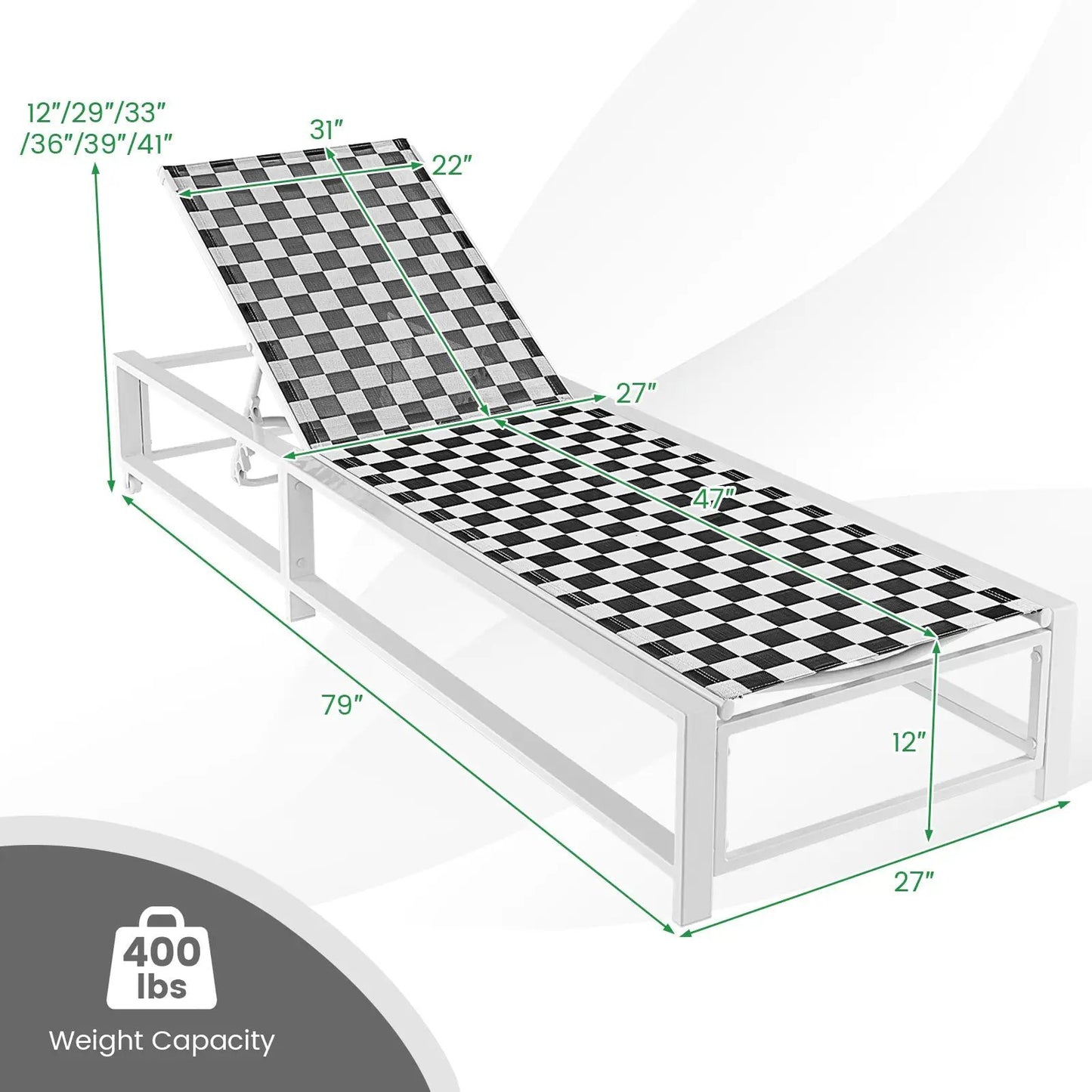 Outdoor Adjustable Chaise Lounge Chair with Wheel