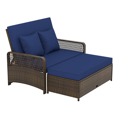 Patio Adjustable Wicker Daybed with 4-Level Backrest and Soft Cushions-Red