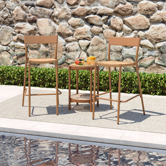 Patio Barstools Set of 4 with Rattan Seat and Metal Backrest-Light Brown - Tampa Home & Garden Store