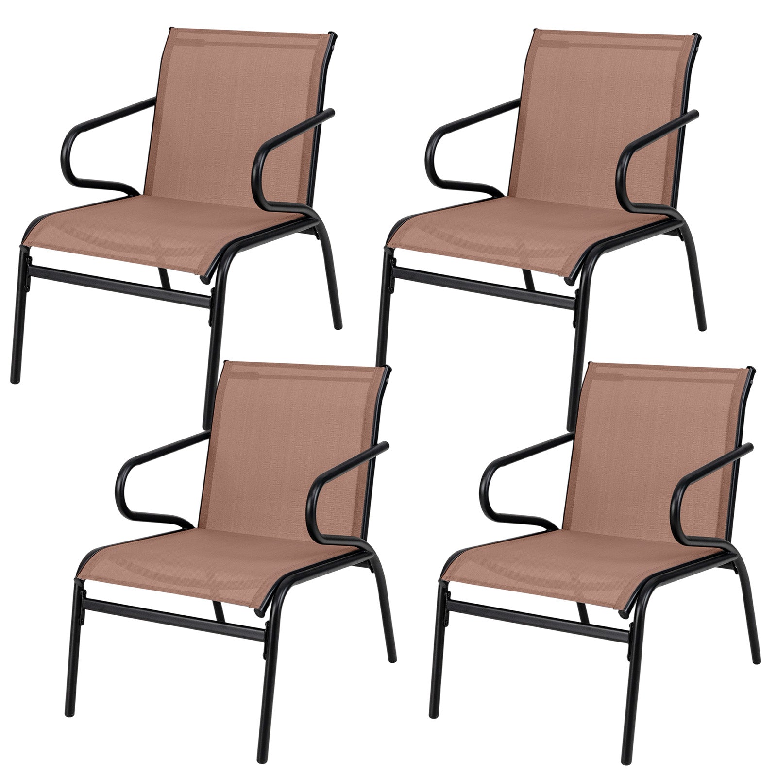 Patio Chairs Set of 4 with Breathable Fabric for Poolside-Coffee - Tampa Home & Garden Store