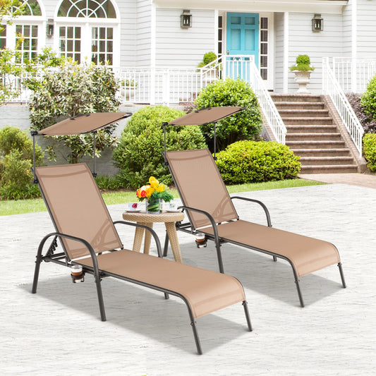 Patio Heavy-Duty 5-Level Adjustable Chaise Lounge Chair-Brown - Tampa Home & Garden Store
