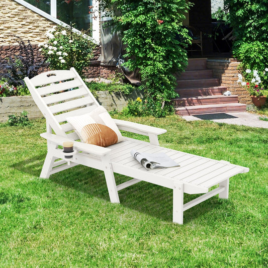 Patio Chaise Lounge Chair with 4 Position Backrest-White - Tampa Home & Garden Store