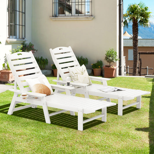 Patio Chaise Lounge Chair with 4 Position Backrest-White - Tampa Home & Garden Store