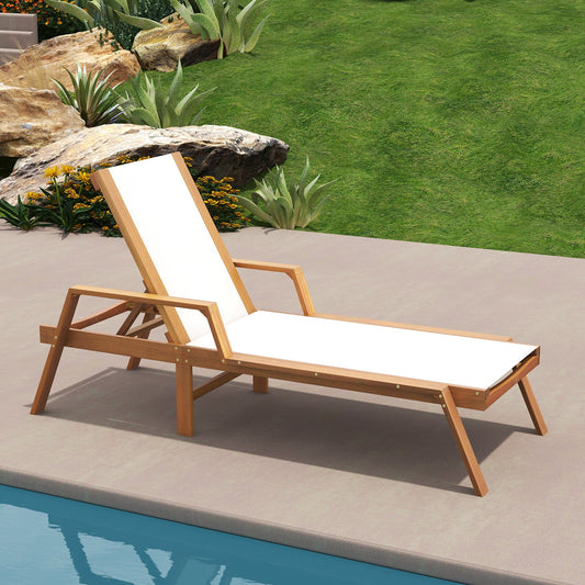 Patio Chaise Lounge Chair with Armrests and Fabric Seat for Backyard-White - Tampa Home & Garden Store