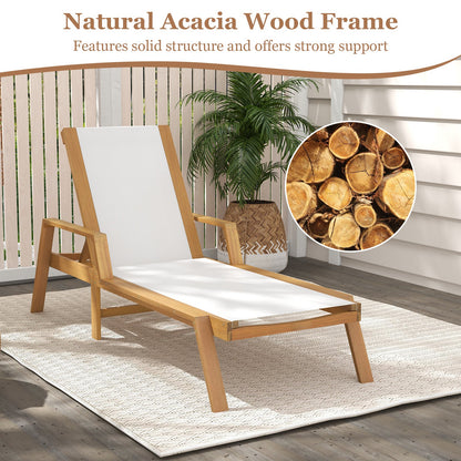 Patio Chaise Lounge Chair with Armrests and Fabric Seat for Backyard-White