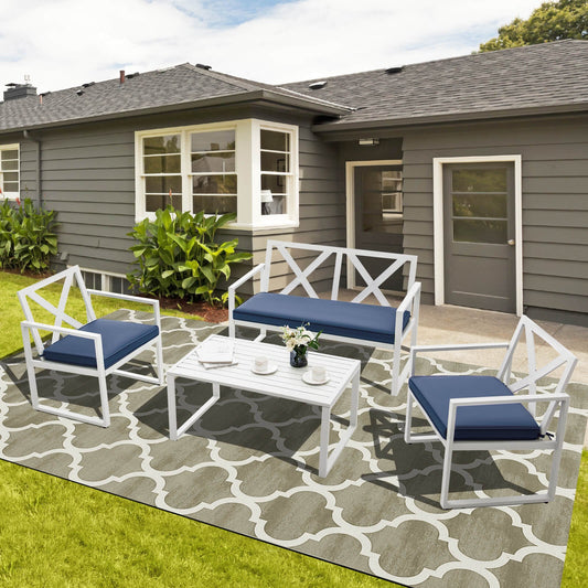 4 Pieces Outdoor Conversation Set with Sturdy Steel Frame - Tampa Home & Garden Store